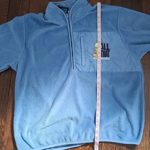 Vintage 90s Y2K Kidcore Looney Tunes Blue Tweety Bird Pullover Fleece - Picture 13 of 14